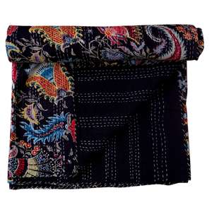 High quality Handmade paisley Printed Vintage Eco-Friendly All-Season <b>Double</b> Size Organic 100% Cotton Kantha Spread Printing - Product Image 6