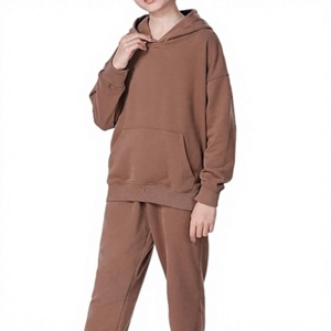 Conjunto Deportivo Informal de Dos Piezas para Niños, Sudadera con Capucha Marrón y Pantalones Deportivos, Manga Larga, Color Sólido, Algodón, 2027 - Product Image 6
