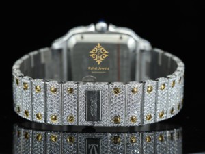 นาฬิกาข้อมือผู้ชาย Pahal Jewels หรูหรา ระบบจักรกล ประดับเพชร ตัวเรือนสแตนเลสทรงเหลี่ยม ขนาด 40 มม. หน้าปัดอนาล็อก แสดงวันที่อัตโนมัติ ปุ่มกดขนาด 16 มม. - Product Image 4