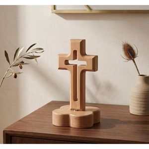 Croix classique en bois massif, faite à la main, décoration religieuse chrétienne pour table, église, maison, prière, autel - Product Image 3
