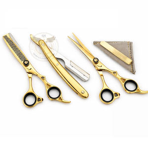 Juego de Herramientas de Barbería de Lujo Chapadas en Oro con Tijeras de Entresacar, Navaja de Afeitar Recta y Estuche - Kit Profesional para Cortar el Cabello - Product Image 6
