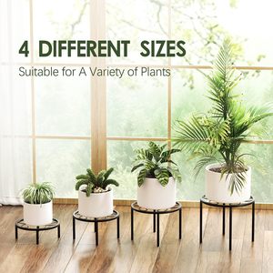 Set of 4 Metal Plant Stands for Indoor Outdoor Use Heavy Duty Black Round Flower Pot Stand with Raised Legs Decorative Plant - Product Image 3