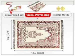 Tapis de prière musulman pliable de luxe, portable, de poche, pour le Ramadan, tapis islamique Sejadeh pour la prière - Product Image 4