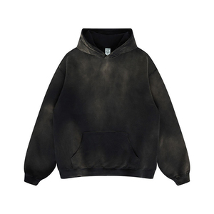 Acid Wash Hooded Pullover Hoodie Unlined Fleece Sweatshirt for Men Vintage Washed Streetwear - Product Image 3