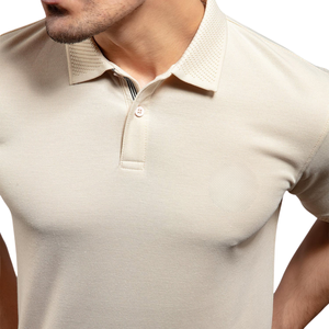 Polo Beige para Hombre con Cuello y Puños Acanalados, Cómodo, de Algodón, Informal, Elegante, de Manga Corta, a la Moda - Product Image 6