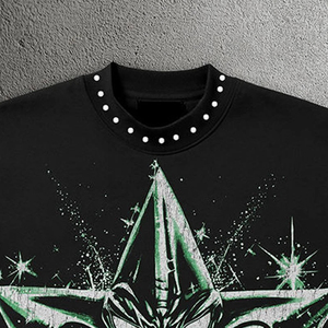 Unisex Eco-Friendly Quick Dry Breathable Loose Fit Short Sleeve Tank Top Rhinestone <b>Studs</b> HD Print Knitted Washed 100% Cotton - Product Image 2