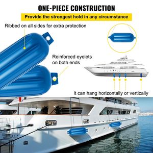 บังโคลนเรือแบบตาคู่ขนาด8.5x27นิ้วสีน้ำเงินแพ็ก4ชิ้นพร้อมปั๊มเพื่อขยายอุปกรณ์เสริมให้แพ - Product Image 4