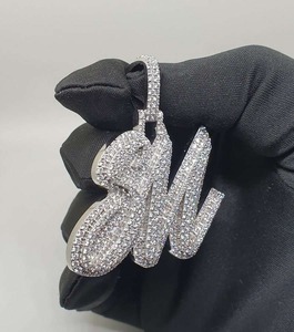 Custom Two Letter <b>Initial</b> <b>Pendant</b> 10K Gold 925 <b>Silver</b> Fully Iced VVS Moissanite Hip Hop Jewelry - Product Image 2