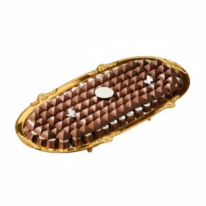Bandeja ovalada de cobre con borde ornamentado, bandeja decorativa de metal para exhibir dulces, chocolates y postres, para suministros de hotel. - Product Image 4