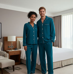 Conjunto de Pijamas de Lujo <span class=keywords><strong>para</strong></span> Pareja, Manga Larga, Color Verde Azulado Sólido, Pijamas Unisex de Satén Suave, Ropa de Dormir de Dos Piezas <span class=keywords><strong>para</strong></span> Hombre y Mujer - Product Image 1