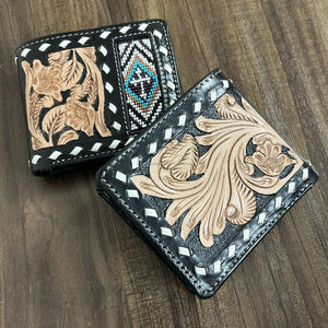 2025 Simple Vintage Style hommes véritable à la main usiné en cuir de vache portefeuille Stock en gros à deux volets en cuir véritable portefeuille pour unisexe - Product Image 5