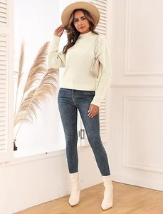 Womens Oversized Knitted <b>Turtleneck</b> <b>Sweater</b> Solid Color Drop-Shoulder Long Sleeve Autumn Style Anti Pilling Acrylic Fabric - Product Image 3