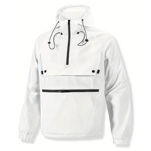 <b>Men's</b> <b>White</b> Hooded Quarter-Zip Windproof <b>Jacket</b> Casual Sporty Lightweight Polyester Spring Outerwear Regular Fit - Product Image 2