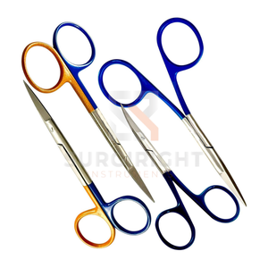 Tijeras profesionales de iris de 4.5 pulgadas con punta afilada, cuchillas rectas y curvas, mango codificado por colores, herramienta quirúrgica alemana, Blush Surgical CE - Product Image 5