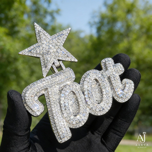 Collier pendentif personnalisé en moissanite avec nom en forme d'étoile, bijou hip-hop plaqué argent glacé pour soirée - Product Image 5