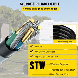 Cavo di prolunga per generatore per impieghi gravosi da 50 piedi, 30 Amp, SJTW 10 AWG, 4 poli, NEMA L14 30P, 125/250V, con connettore CA maschio Twist-Loc - Product Image 3
