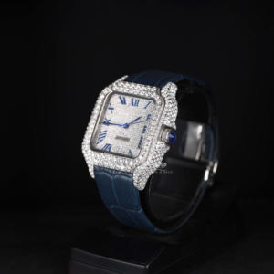 Ice <b>Blue</b> Statement Moissanite Diamond <b>Watch</b> Iced Out Square Roman Dial Luxury Hip Hop <b>Blue</b> Strap Autoamtic <b>Men</b> WristWatch - Product Image 3