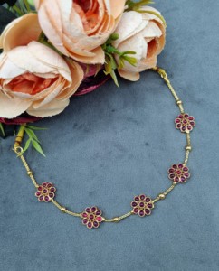 Flower Design Necklace With Matching <b>Stud</b> <b>Earrings</b> Ethnic Festive Wear Jewellery Set Gold Plated Light Weight Necklace Wholesale - Product Image 5