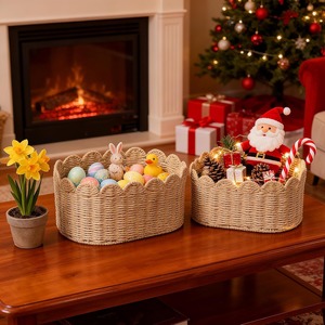 Woven Boho Christmas <b>Basket</b> With Handle Stackable For Children's Toy <b>Storage</b> Simple Style Wicker <b>Storage</b> <b>Basket</b> Made in Vietnam - Product Image 4