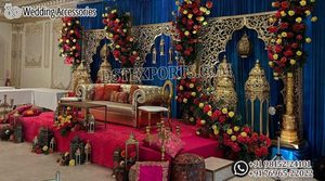 Vintage Style Mirror <b>Frame</b> Wedding Stage with Royal Chairs Luxury White Mirror <b>Frame</b> <b>Backdrop</b> Panel Latest Reception Stage Decor - Product Image 4