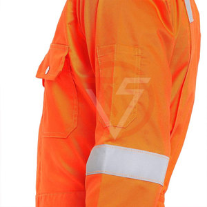 <b>Men's</b> Orange Reflective <b>Work</b> <b>Overalls</b> Full Sleeve Button Up Collar Solid Color Casual Uniform With Side Pockets Workwear Uniform - Product Image 4