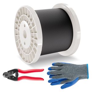 Kit Cavo in Acciaio Inossidabile 316 da 1/8'' x 500 ft, Resistenza alla Rottura 1600 Libbre, 7x7 Fili, con Tagliacavi, Guanti e Protezioni Morbide - Product Image 1