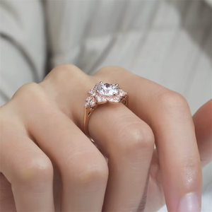 Rose Gold Plated Women's Flower Shape Zircon Engagement <b>Ring</b> Pave Setting Romantic Style - Product Image 5