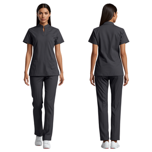 Women's Mock Wrap Scrub Uniform with Needle Detection and Seamless Fusing Polyester/Cotton Woven Fabric for Hospital Use - Product Image 1