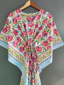 Vestido Kaftán Largo Holgado con Estampado Floral para Mujer, 100% Algodón, Ropa de Resort, Vestido Holgado y Cómodo - Product Image 4