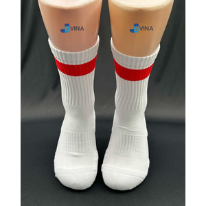 Chaussettes de sport en coton tricoté pour hommes, avec logo personnalisé, blanches, à rayures colorées, respirantes, coupe classique, pour l'été - Product Image 4