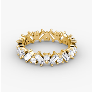 Anillo de Compromiso y Aniversario con Diamantes Cultivados en Laboratorio de Formas Mixtas, Oro Amarillo de 14K, Corte Baguette Brillante, Anillo de Boda de Lujo - Product Image 1