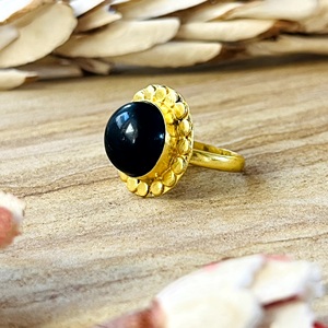 Latest Design Onyx <b>Ring</b> Tribal Brass <b>Rings</b> Women 18k Gold Plated Floral <b>Statement</b> Band Boho Geometric Design Wholesale/OEM/ODM - Product Image 2
