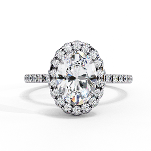 Anillo de compromiso con halo de diamantes de corte ovalado y pavé, anillo nupcial - Product Image 2