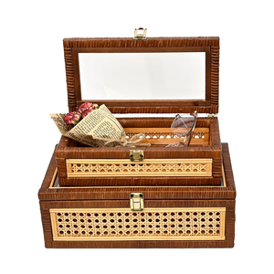 Best Choice Natural Rattan & Cane <b>Decorative</b> <b>Storage</b> <b>Boxes</b> Set of 2 Vintage Jewellery Display Box Made by Vietnamese - Product Image 2