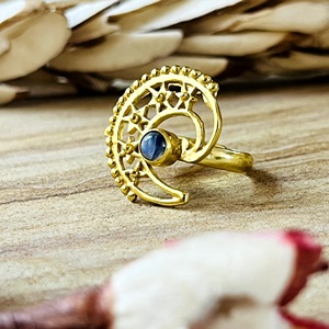 Bague Cocktail Étoile en Laiton Plaqué Or 18 carats avec Kyanite Céleste, Design Unique, Style Bohème Croissant, pour Femme, Vente en Gros/OEM/ODM - Product Image 3