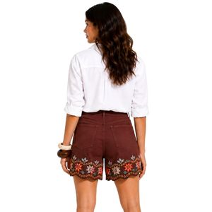 Brown Embroidered Women Denim <b>Shorts</b> High Waist Floral Scallop Hem Cotton Casual Summer <b>Shorts</b> Custom OEM Private Label Fashion - Product Image 2