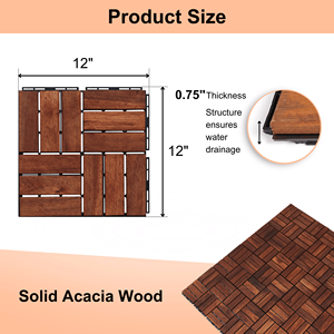 Piastrelle per Pavimenti Esterni in Legno di Acacia, 10 Pezzi, 30x30 cm, Motivo a Scacchi, Marrone, per Patio e Terrazze - Product Image 2