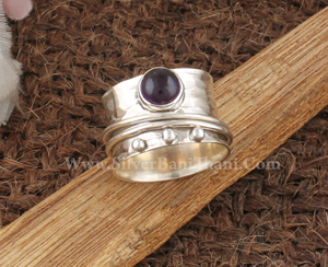 925 Sterling Silver Classic Amethyst <b>Spinner</b> <b>Ring</b> Anxiety Natural Purple Gemstone Fidget Band Meditation Jewelry Wedding Party - Product Image 3