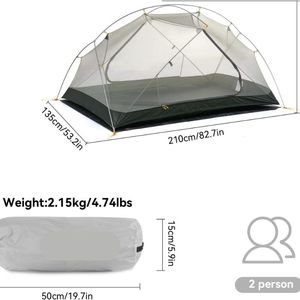 Tente de randonnée pour 2 personnes, 3 saisons, légère, design autoportant, pour la randonnée et le camping - Product Image 2
