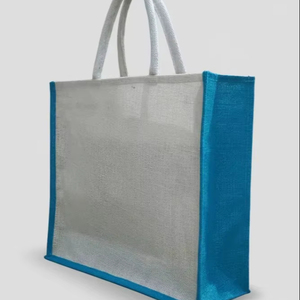 Sac fourre-tout en jute laminé uni de 12 litres avec poignée en corde et fermeture éclair pour les courses et les achats quotidiens - Product Image 1
