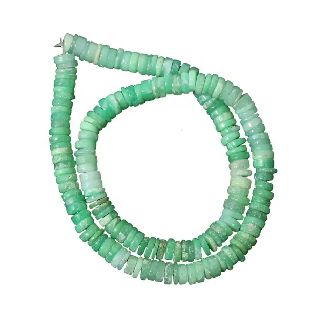 Natural Chrysoprase Shaded Round Heishi Spacer Beads, Tyre Wheel Gemstone Beads