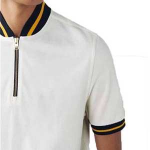 Polo de manga corta casual para hombre con media cremallera, cuello a rayas, color en contraste, algodón, tallas grandes, estampado - Product Image 3