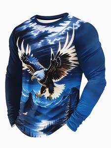 Chemise de compression à manches longues pour homme, imprimé aigle bleu, séchage rapide, col rond, manches longues, coupe sport décontractée, vêtements d'été - Product Image 6