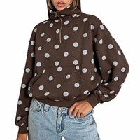 Sweat-shirt à capuche oversize en molleton de coton tricoté à pois marron pour femme, style preppy, avec logo personnalisé sur le devant, idéal pour le campus universitaire