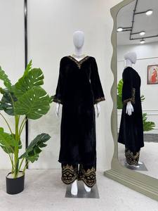 Conjunto de Salwar Kameez de Terciopelo para Mujer, Bordado con Lentejuelas, Cuello en V, Traje Pakistaní Indio, Ropa para Bodas y Fiestas - Product Image 5