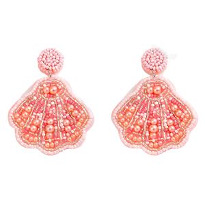 Boucles d'oreilles goutte feuille de palmier perlées d'inspiration tropicale pour les vacances d'été à la mode faites à la main - Product Image 2