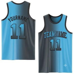 Maillot de basket-ball personnalisé en sublimation, bleu dégradé gris, maille respirante, personnalisez le nom et le numéro de votre équipe, vêtements de sport - Product Image 1