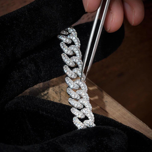 Collier chaîne cubaine unisexe haut de gamme en argent plaqué, avec moissanite géométrique style hip-hop, certifié IGI - Product Image 6