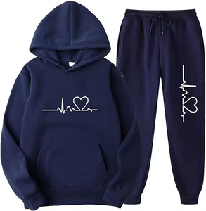 Mens New Solid Color Heavyweight Fleece Pullover Hoodie Crossover Sportswear Fashion Men Sweatshirt Set Athletic Set <b>Tracksuit</b> - Product Image 6