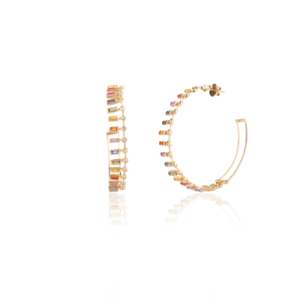 14K White Gold Baguette Multi Sapphire and Diamond Big Hoop Earrings - Product Image 5